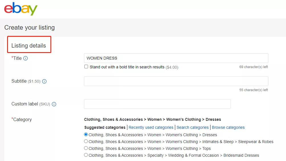单属性Listing刊登