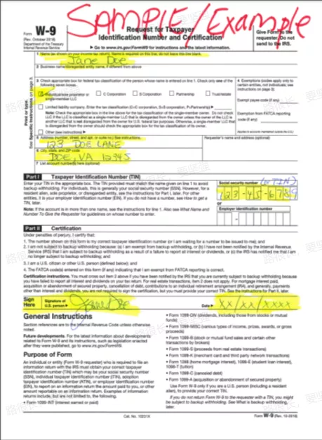 税务文件W9(必填)正确示范