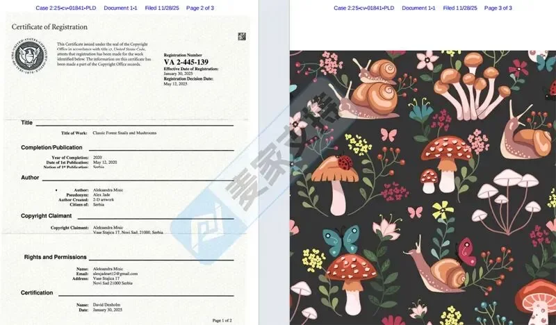 25-cv-01841，Aleksandra Misic森林蜗牛插画维权，警惕连环TRO风险！